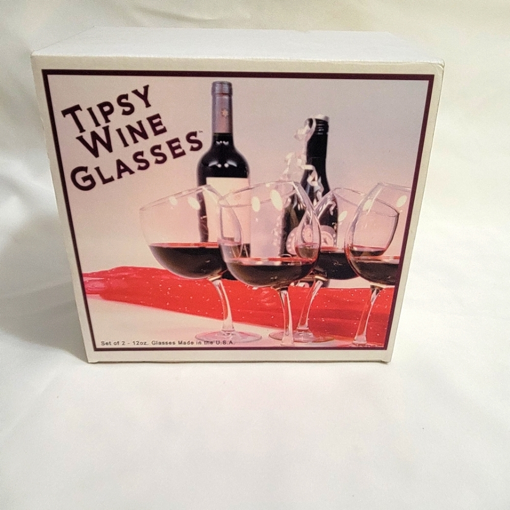 Tipsy Wine Glasses Box set of 2~12 oz angled bent curvy tilt clear wine glass